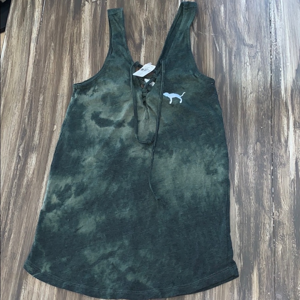 NWT PINK lace-up front tank top tie dye size XS